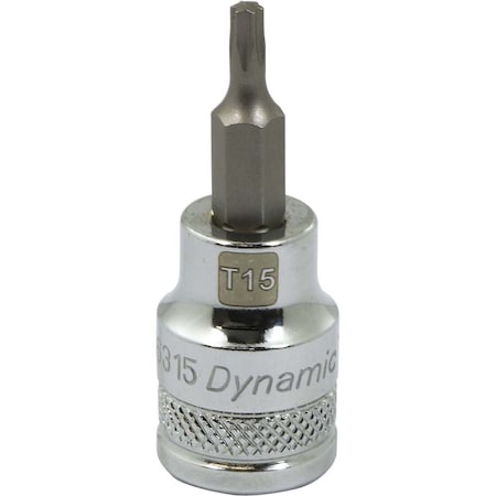Dynamic Tools 3/8 Drive Torx Head, T15 Bit Regular Length, Chrome Socket D006315